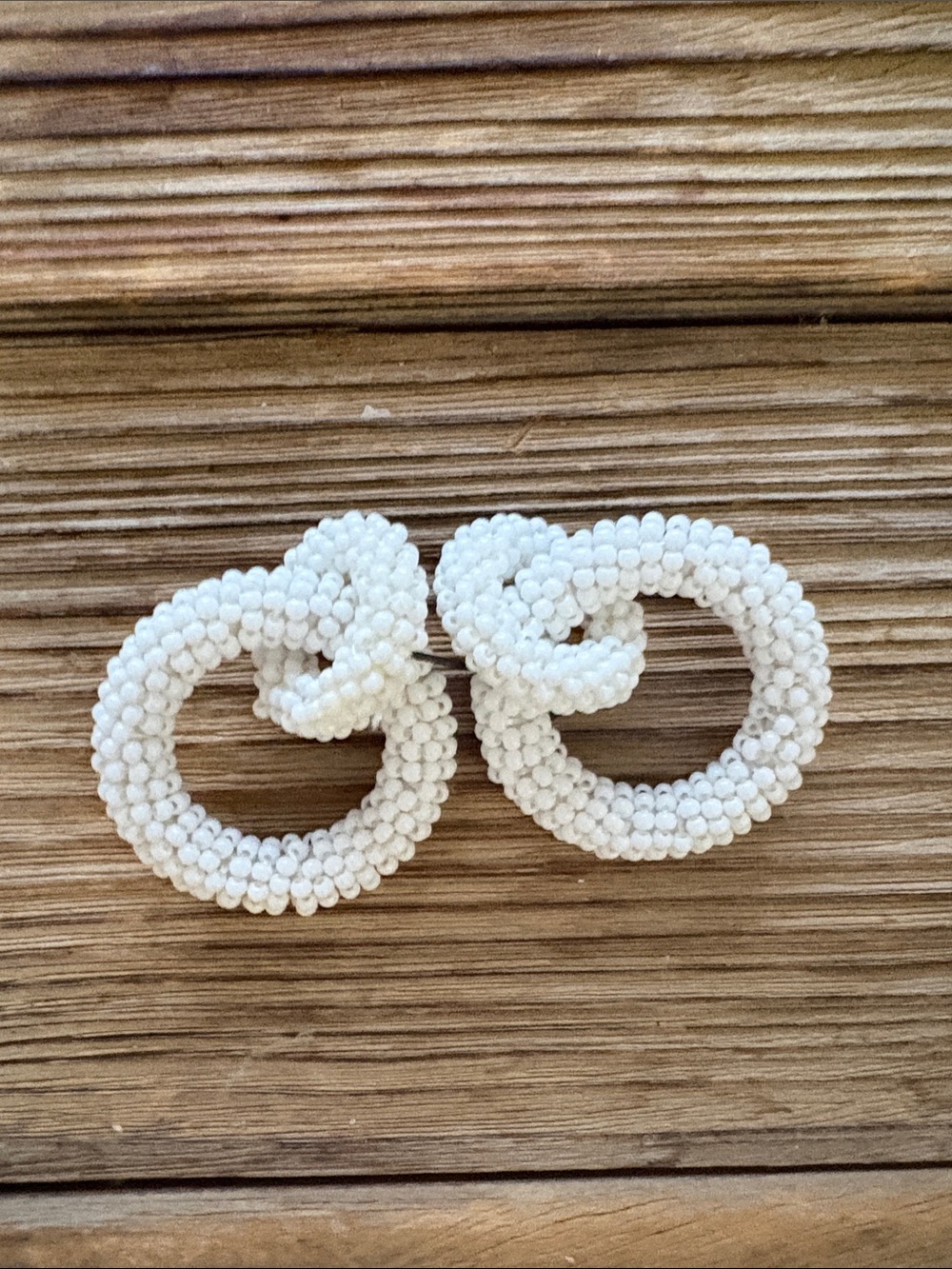 J. Crew Cream Beaded Interlocking Hoop Earrings
